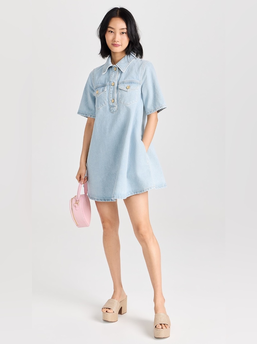 GANNI Cutline Denim Mini Dress in Light Wash, Size 38 (US 6) - Picture 4 of 11